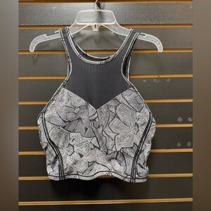 Lululemon Sports Bra Size 10 Black White Pattern High Neck Strappy Yoga